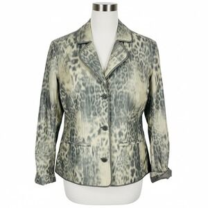 Chicos Size‎ Medium Gray Animal Print Shiny Blazer Windbreaker Jacket Button